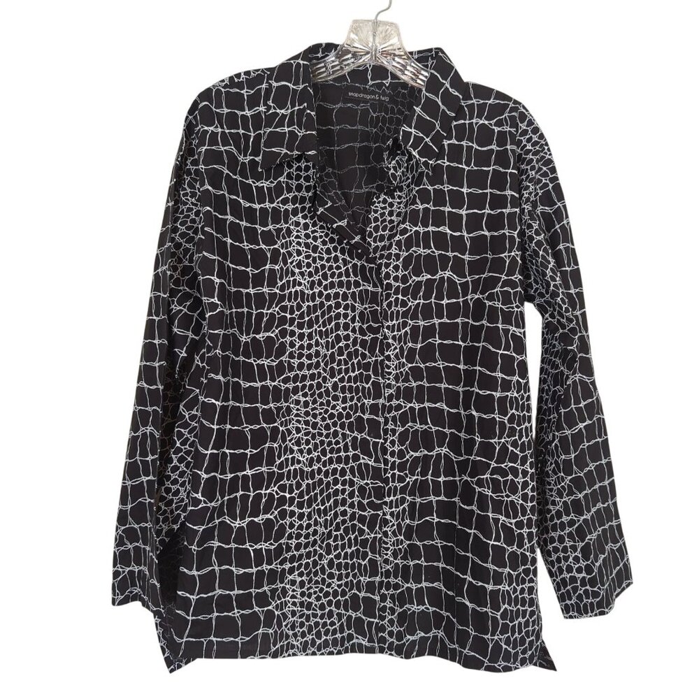 Snapdragon & Twig long sleeve black white‎ button front Women's Blouse size S